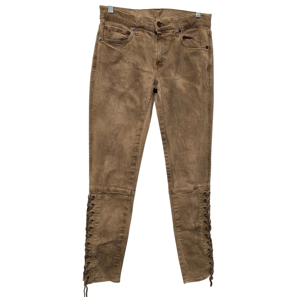 Polo Ralph Lauren Womens Vintage Western Jeans Leather Lace Up Size 26 Tan